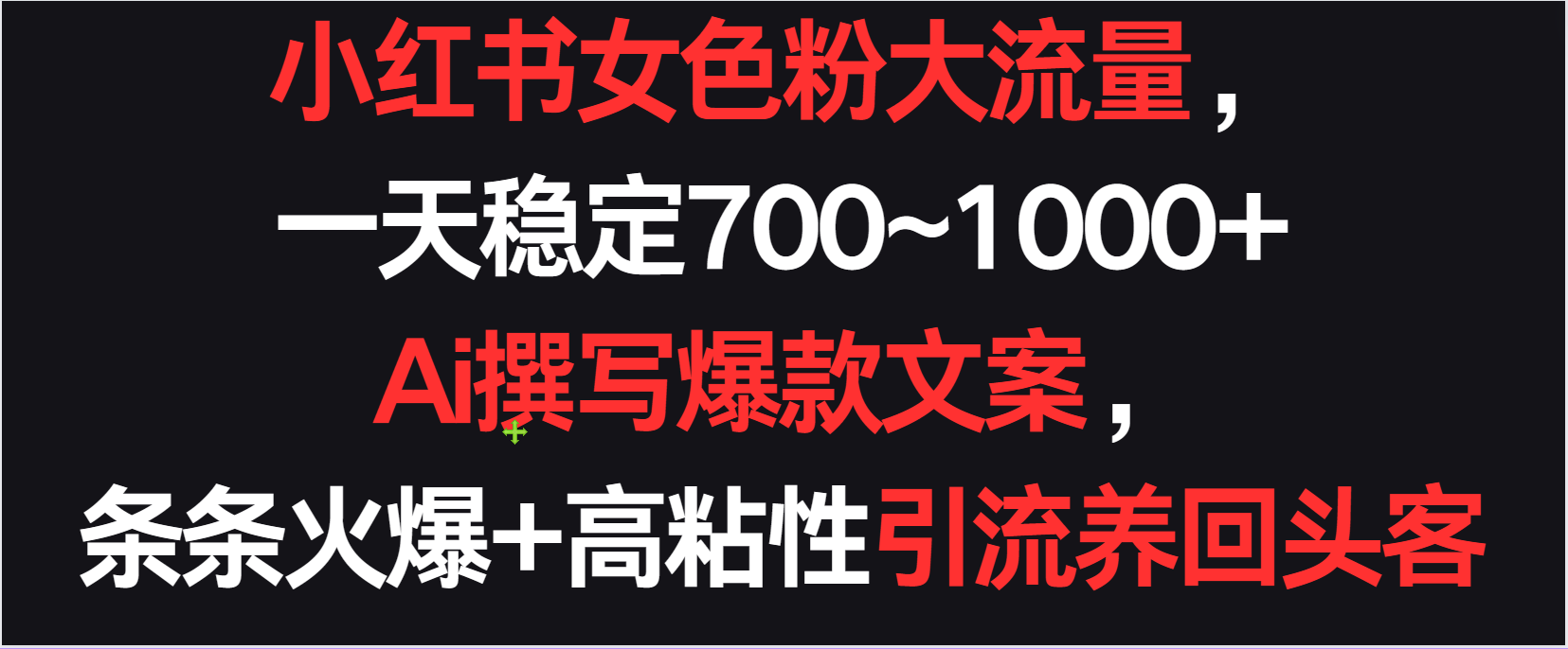 小红书女色粉流量，一天稳定700~1000+  Ai撰写爆款文案条条火爆，高粘性引流养回头客-行动派