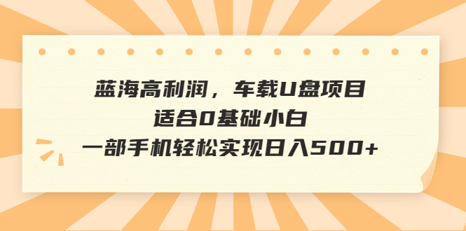 蓝海高利润，车载U盘项目，适合0基础小白，一部手机轻松实现日入500+-行动派