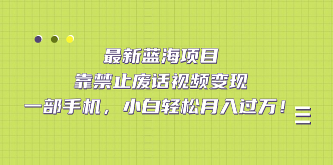 最新蓝海项目，靠禁止废话视频变现，一部手机，小白轻松月入过万！-行动派