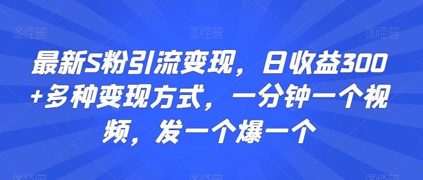 最新S粉引流变现，日收益300+多种变现方式，一分钟一个视频，发一个爆一个【揭秘】-行动派