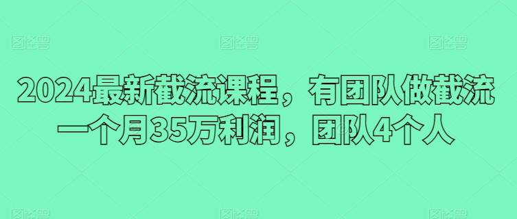 2024最新截流课程，有团队做截流一个月35万利润，团队4个人-行动派