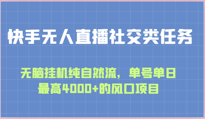 快手无人直播社交类任务：无脑挂机纯自然流，单号单日最高4000+的风口项目-行动派