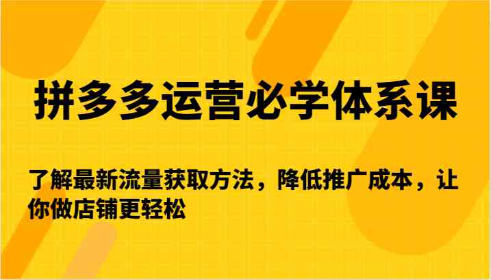 拼多多运营必学体系课-了解最新流量获取方法，降低推广成本，让你做店铺更轻松-行动派