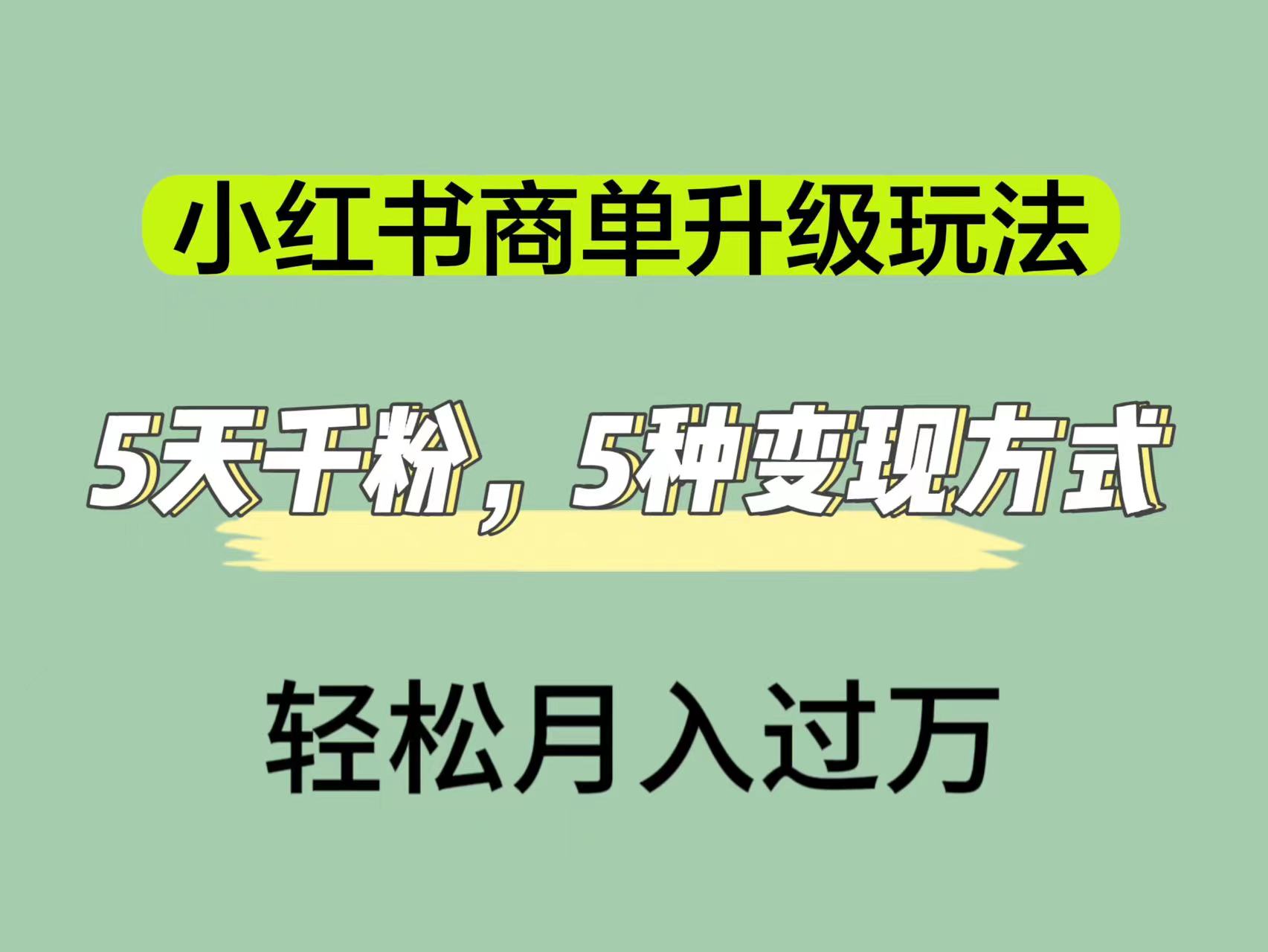 小红书商单升级玩法，5天千粉，5种变现渠道，轻松月入1万+-行动派