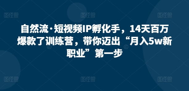 自然流·短视频IP孵化手，14天百万爆款了训练营，带你迈出“月入5w新职业”第一步-行动派