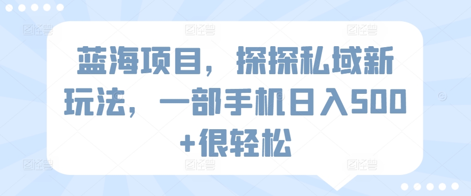 蓝海项目，探探私域新玩法，一部手机日入500+很轻松-行动派